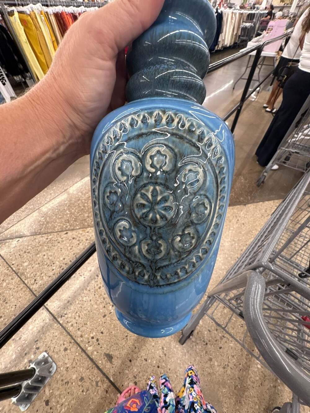 Jasba Ceramic Vase Blue Relief Decor Mid Century Vintage West Germany